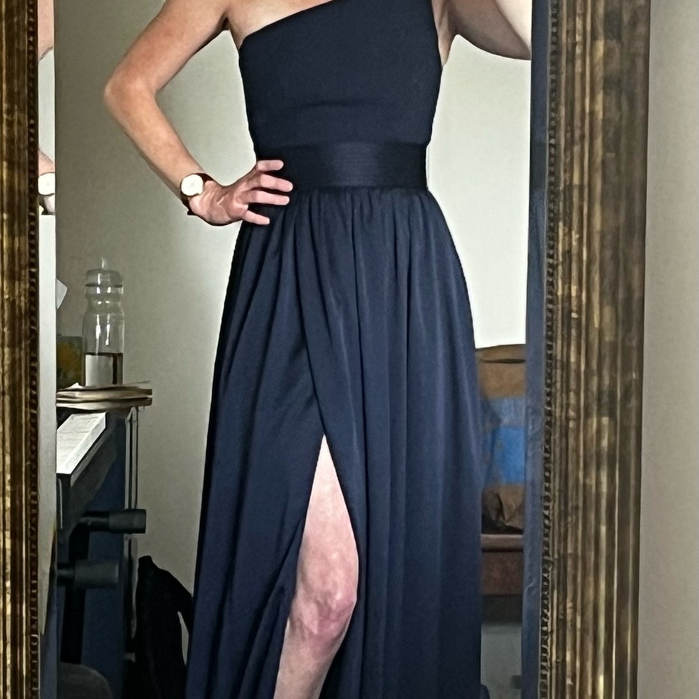 White by Vera Wang Blue Asymmetrical Slit Maxi Gown